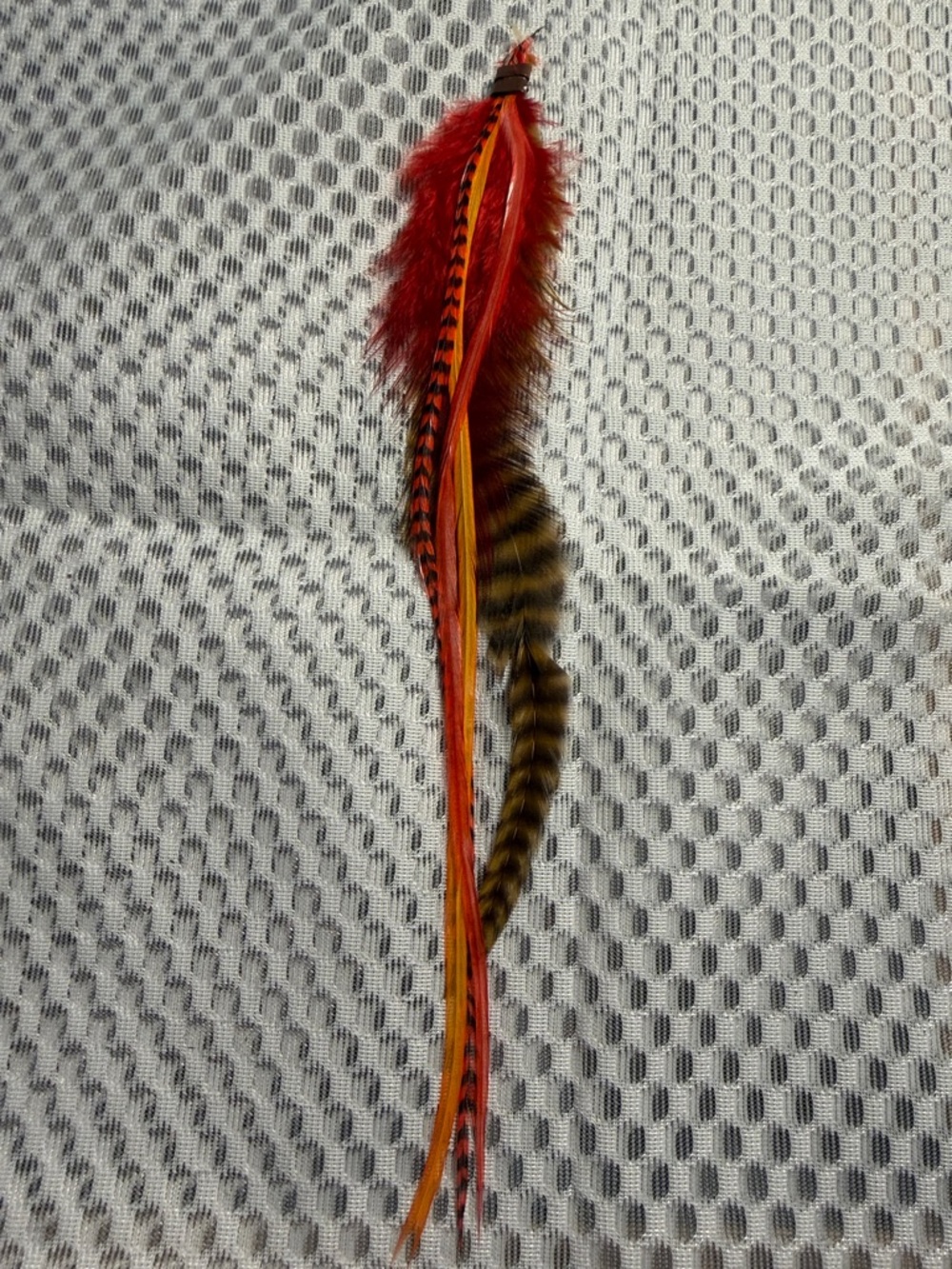 Feather Hair Extension with Red, Orange & Brown Feathers